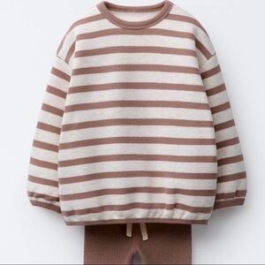 ZARA /// Toddler Girl Striped Sweater - Cream and Brown